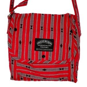 Sagada Weaving Bag Handwoven Crossbody Front Flap Red Black White Cotton Pocket